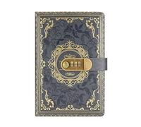 TYBGAU Boutique UK A5 Vintage Password Lock Notebook, PU Leather Secure Journal with Wire-O Binding, 200 Pages 80g Paper, Privacy Diary Memo Books(Gray)