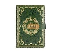 TYBGAU Boutique UK A5 Vintage Password Lock Notebook, PU Leather Secure Journal with Wire-O Binding, 200 Pages 80g Paper, Privacy Diary Memo Books(Grn)