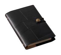 TYBGAU Boutique UK A6 Soft Leather Loose-Leaf Notebook, Mini Notepad with Vintage Button, 160 Pages with Pen Holder, Storage Pocket Memo Books(Nero)