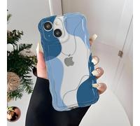 Tybiky Case for iPhone 14 Pro Max Waves Frame Shape Clear Line Stripes Aesthetic Design Case Transparent Back Mobile Phone Case Full Camera Protection Protective Case Soft TPU Bumper Blue