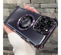 Tybiky Compatible with iPhone 12 Pro Max Case, Four Corners Airbag Anti-Fall Protective Case, Transparent Magnetic Attraction, Double Loop, Open Lettering Mobile Phone Case, Purple