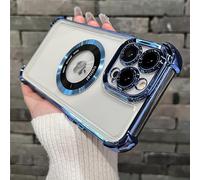 Tybiky Compatible with iPhone 13 Pro Max Case, Four Corners Airbag Anti-Fall Protective Case, Transparent Magnetic Attraction, Double Loop, Open Lettering Mobile Phone Case, Blue