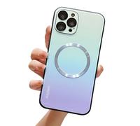 Tybiky Compatible with iPhone 14 Pro, Tempered Glass Mobile Phone Case, Lens Protection Case with [Mag-Safe] Magnetic Colour Gradient Protective Case, Crystal Clear Case for iPhone 14 Pro, Light