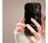 Tybiky iPhone 15 Shiny Wave Edge Protective Case, Never Yellowing, Shockproof, Anti-Scratch TPU Back Bumper, Black