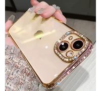 Tybiky Mobile Phone Case for iPhone 13 Pro Max Case Silicone Glitter Transparent Protective Bumper TPU Transparent Cover Shiny Rhinestone Diamond Bumper Mobile Phone Case for iPhone 13 Pro Max. Gold