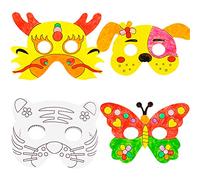 TYCIONG 16 Pack Animal Masks for Kids DIY Blank Coloring Masks Halloween Party Dress Up Costume Tiger Bunny Jungle Theme with Elastic Strap for Birthday Carnival Christmas