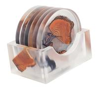 TYCIONG 6Pcs Coasters Rack Set, Natural Pine Wood and Resin Cup Pads with Heat Insulation and Anti Slip Function, for Home Cafe Restaurant Hotel Tabletop (6 round coasters plus round holder)