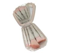 TYCIONG Mini Shell Portable Travel Makeup Brush Set Eye Catching Dense Bristles for Daily Makeup Needs with Mirror for Traveling (White)