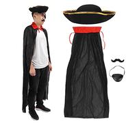 TYCIONG Pirate Costume Set Pirate Outfit Pirate Dress Up 4-Piece Kit with Hat Cape Eye Patch Beard for Halloween Party Role Play