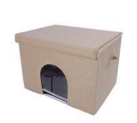 TYCIONG Precise Pet Cooling House Foldable Cat Cave with Ice Bag for Summer, Portable Cat Cooling House for Indoor Outdoor Use 19.69x13.98x15.35in (Khaki)