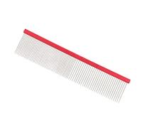 TYCIONG Stainless Steel Pet Combs Two Different Densities for Tangled Hair Non Slip Handle Dog Grooming Comb with Rounded Ends (Red 16cm/6.3in)