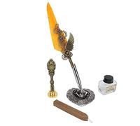 TYCIONG Writing Dip Pen Kit Vintage Stainless Steel Engraved Nib 1-5mm Flat Gothic Italian Calligraphy Practice for Gift Box Packaging (SP285705 sprinkled golden orange (pointed goose)