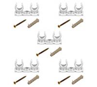 Tycner 5X Open Pipe Clips Snap In Bracket Double 20mm Plastic Clip With Fixings