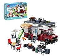 TYCOLE City Camper Van Building Toys with Lights for Kids 880 Pcs | RV Car Model with Mini Accessories&Lights Beach Holiday Adventure Birthday Gift for 6 Year Old Boy Girl