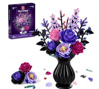 TYCOLE Flowers Bouquet Building Set - Purple Roses Botanical Collection Building Blocks for Adult Women, Artificial Flowers Gothic Home Decor Christmas Birthday Gift for Adults Kids Girls 6-12