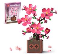 TYCOLE Peach Blossom Flower Building Set, Potted Bonsai Plant, 602 Pcs, 6+
