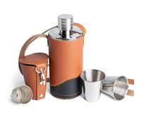 Tycoonest Vintage PU Leather Flask for Men 500ml Stainless Steel Hip Flask with Funnel and Cups Retro Leakproof Bottle for Camping Golfing Hiking