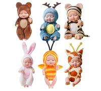 TyCylKu 6pcs Sleeping Rebirth Dolls With Clothes, 18.5x17.3x6cm Reborn Doll Set - Miniature Reborn Doll Toys, Washable New-born Baby Dolls, Realistic New-born Toys Girls Kids