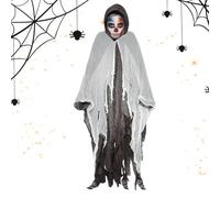 TyCylKu Grim-Reaper Costume For Adults 155cm Gauze Halloween Medieval Cape Cloak Costume Ragged Horror Atmosphere Seasonal Fashion Classic Ghost Outfit For Stage Show, Carnival