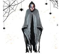 TyCylKu Grim-Reaper Costume For Adults 155cm Gauze Halloween Medieval Cape Cloak Costume Ragged Horror Atmosphere Seasonal Fashion Classic Ghost Outfit For Stage Show, Carnival