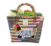 TyCylKu Shopping Basket Woven Beach Bag 22 x 21 x 12 cm Straw Bags Women's PP Raffia Bag Woven Handbag for Daily Work for Wedding Drives