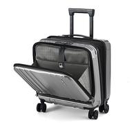 TydeCkare 16" Carry on Luggage with 2 Laptop Compartments, ABS+PC Suitcase with Dual Control TSA Lock, 4 Spinner Wheels, for Business Travel, Silver Grey