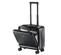TydeCkare 16" Carry on Luggage with 2 Laptop Compartments, ABS+PC Suitcase with Dual Control TSA Lock, 4 Spinner Wheels, for Business Travel, Black