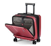 TydeCkare 16" Carry on Luggage with 2 Laptop Compartments, ABS+PC Suitcase with Dual Control TSA Lock, 4 Spinner Wheels, for Business Travel, Wine Red