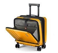 TydeCkare 16" Carry on Luggage with 2 Laptop Compartments, ABS+PC Suitcase with Dual Control TSA Lock, 4 Spinner Wheels, for Business Travel, Orange