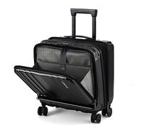 TydeCkare 16" Carry on Luggage with 2 Laptop Compartments, ABS+PC Suitcase with Dual Control TSA Lock, with Zipper, 4 Spinner Wheels, for Business Travel, Black