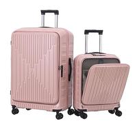 TydeCkare 2 Pieces 20/29 Luggage Sets, 29 Inch Side Opening Checked Suitcase & 20 Inch Cabin Luggage with Front Pocket, Ligthweight ABS+PC Hardshell, Pink