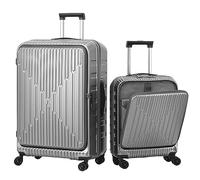 TydeCkare 2 Pieces 20/29 Luggage Sets, 29 Inch Side Opening Checked Suitcase & 20 Inch Cabin Luggage with Front Pocket, Ligthweight ABS+PC Hardshell, Gray