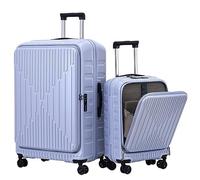 TydeCkare 2 Pieces 20/29 Luggage Sets, 29 Inch Side Opening Checked Suitcase & 20 Inch Cabin Luggage with Front Pocket, Ligthweight ABS+PC Hardshell, Lilac Purple