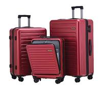 TydeCkare 3 Pcs (20/24/28) Luggage Set, Hardshell ABS+PC with TSA Lock, 20" 55 * 40 * 20cm Carry On with Front Pocket, 24" 65L and 28" 101L Checked Luggage, Wine Red