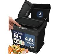 Tydi 4.5L Food Waste Bin 2 Pack, Press-Button Lid, Black