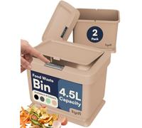 Tydi 4.5L Food Waste Bin 2 Pack with Press-Button Lid, Taupe