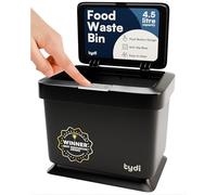 Tydi 4.5L Food Waste Bin with Press-Button Lid (2 Pack) - Compost Bins for Kitchen - Anti-Slip Base and Secure Lid Kitchen Compost - Small Indoor Caddy for Cupboard or Countertop - Black