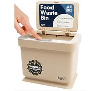 Tydi 4.5L Food Waste Bin with Press-Button Lid - Compost Bins for Kitchen - Anti-Slip Base and Secure Lid Kitchen Compost - Small Indoor Caddy for Cupboard or Countertop - Taupe