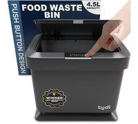 Tydi 4.5L Kitchen Compost Bin 2 Pack - Food Waste Caddy With Lid - Dark Grey Indoor Waste Bin For Countertop With Press Button