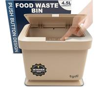 Tydi 4.5L Kitchen Compost Bin - Food Waste Caddy With Lid - Taupe Indoor Waste Bin For Countertop With Press Button Anti-Slip