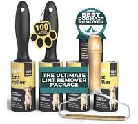 Tydi Pet Hair Lint Rollers, 500 Sheets with 2 Handles & 1 Lint Remover | 100 per Roll · Double-sided Manual Carpet Scraper with Wooden Grip