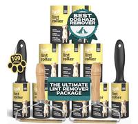 Tydi Pet Lint Roller and Remover Extra Value Package - 2 Handles, 1100 Sheets and 2 Lint Removers - 100 Sheets per Roller - Manual Double Sided Carpet Scraper with Wooden Handle - Lint Rollers for Pet