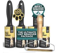 Tydi Pet Lint Rollers - 500 Sheets 100 Per Roller And 2 Handles - With Carpet Scraper - Reusable Sticky Rollers For Pet Hair