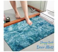 (TYE DYE TEAL, 50 x 80 cm (1 ft 6 in x 2 ft 6 in)) Large Non Slip Rugs Soft Shaggy Fluffy Runner Rug & Bath Door Mats