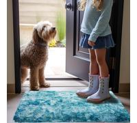 (TYE DYE TEAL, 60cm x 110cm (2ft x 3ft 7")) Large Non Slip Rugs Soft Shaggy Fluffy Runner Rug & Bath Door Mats