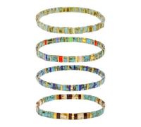 Tyebiva Tila Flat Beaded Bracelets Set for Women, 4Pcs Trendy Handmade Miyuki Glass Stack Beads Stretch Bracelet Festive Holiday Accessories Jewelry Gift., 7, Brass, no gemstone
