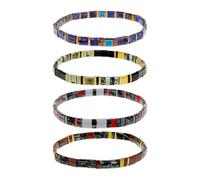 Tyebiva Tila Flat Beaded Bracelets Set for Women, 4Pcs Trendy Handmade Miyuki Glass Stack Beads Stretch Bracelet Festive Holiday Accessories Jewelry Gift., 7, Brass, no gemstone