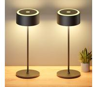 TYEE Rechargeable Cordless Table Lamp, Portable Dimmable LED Desk Light 3000-6000K, 5500mAh Touch Lamp for Indoor/Outdoor with USB-C, Aluminum Table Lamp IP54 Waterproof (Black 2 Pcs)
