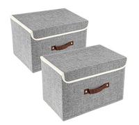TYEERS Collapsible Storage Box with Lid, Fabric Storage Box for Clothes, Wardrobe Storage, 38x25x25 cm, Set of 2, Grey