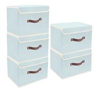 TYEERS Collapsible Storage Box with Lid, Fabric Storage Box for Clothes, Wardrobe Storage, 38x25x25 cm, Set of 5, Aqua Spring